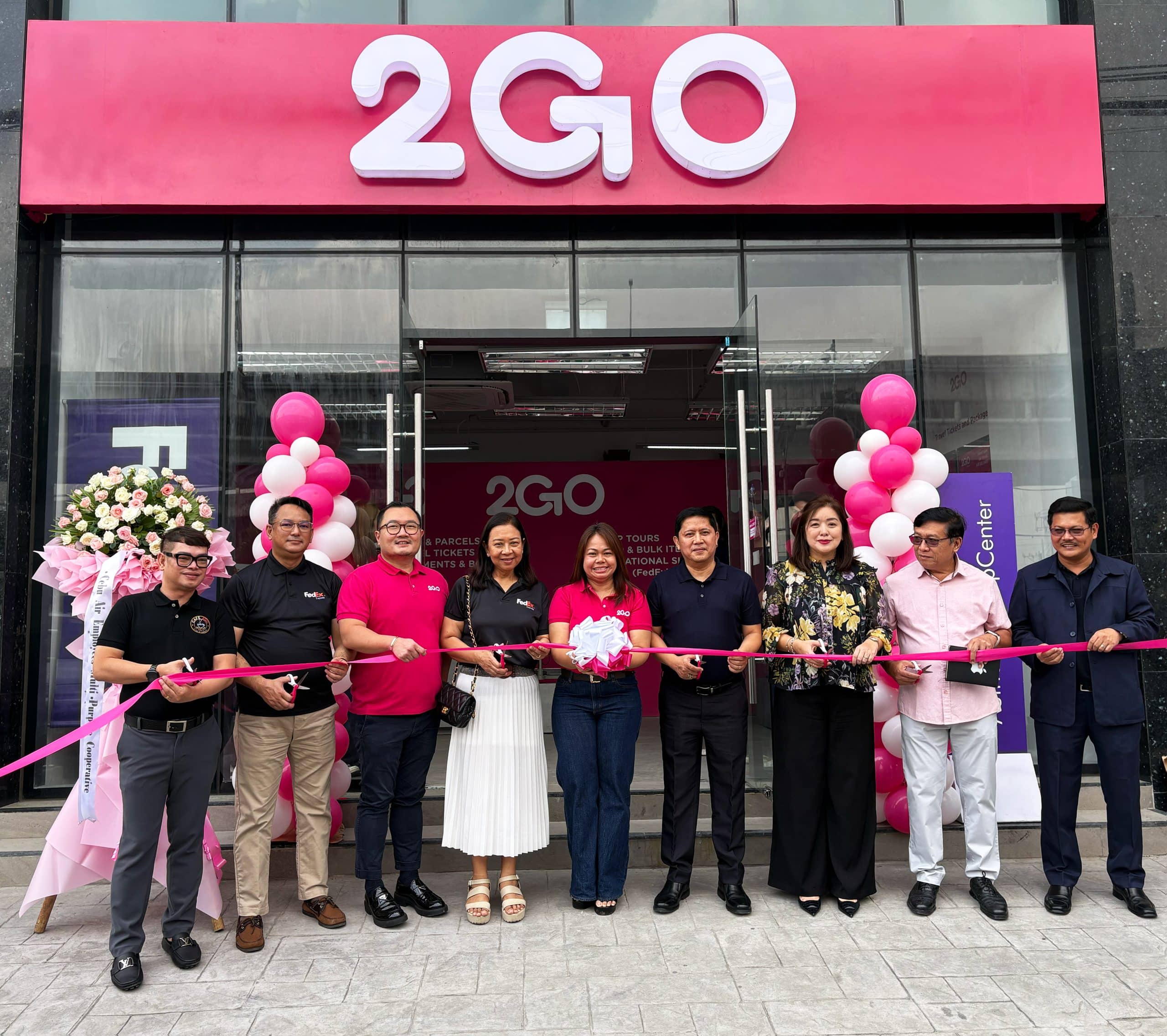 2GO Travel AVP for F&B, Ancillary and Hotel Operations Roland Sunga; FedEx Acting Senior Manager for Pick-Up and Delivery Operations Rico Medina; 2GO Travel Business Unit Head Francis John Chua; FedEx Managing Director Maribeth Espinosa; 2GO Retail Business Unit Head Blessie Cruz; CAEMC President Capt. Renato G. Reyes; 2GO Forwarding Business Unit Head Faye Babar; CAEMC Vice President Capt. Ben S. Nasayao; and CAEMC Operations Manager Antonio Cervales.