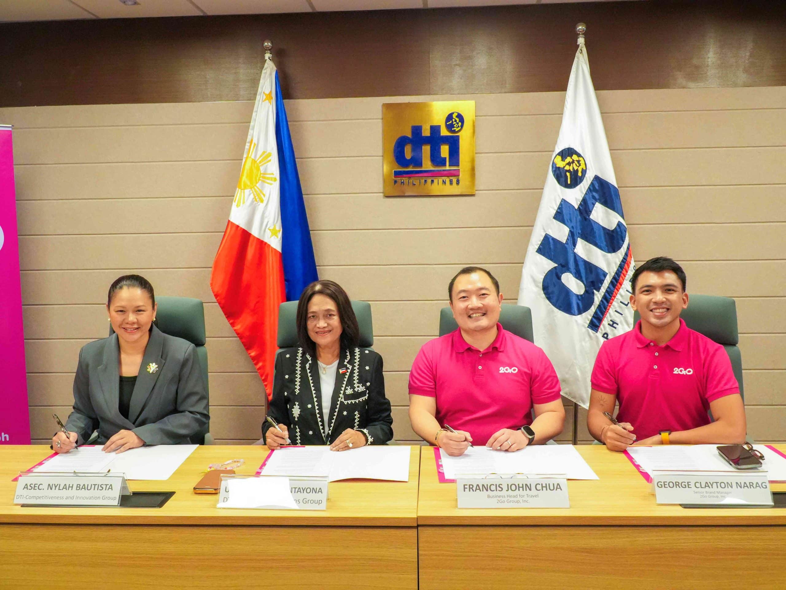 (From left) Assistant Secretary Nylah Rizza D. Bautista of the Competitiveness and Innovation Group of the Department of Trade and Industry; Undersecretary Blesila A. Lantayona of the Regional Operations Group; Francis John Chua, Business Unit Head of 2GO Travel; and George Clayton Narag, Head of Product Development of 2GO Travel.