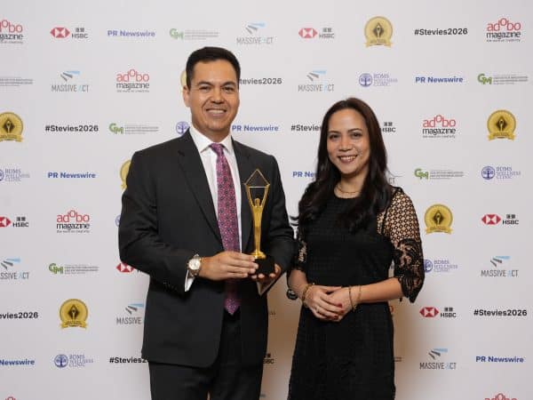 Will Howell, COO and CFO of 2GO Group, Inc., and Ethel Concepcion, Head of Corporate Marketing and Communications, accept two 2026 Asia-Pacific Stevie® Awards on behalf of 2GO Group.