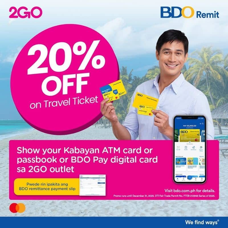 BDO Kabayan Exclusive: 20% Discount on Your 2GO Travel Tickets for All Sailings this 2025